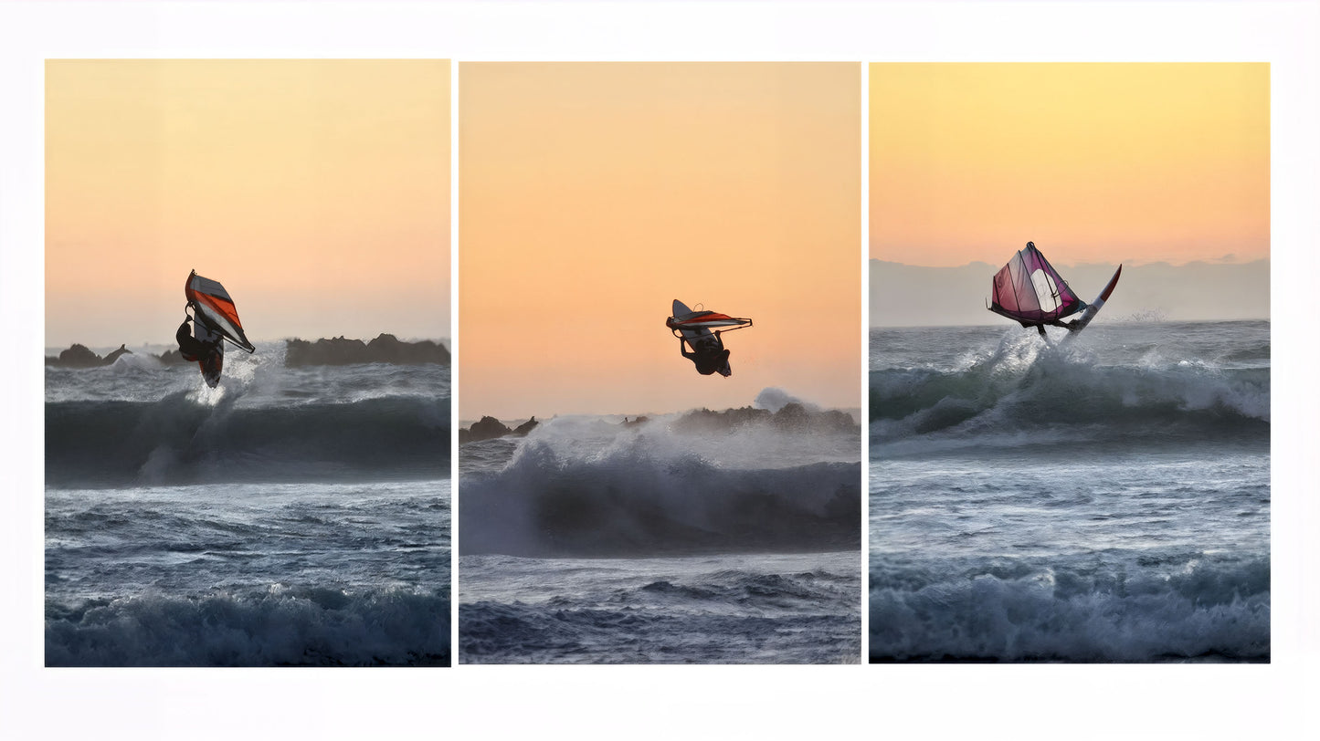 Windsurfers Jumping Waves
